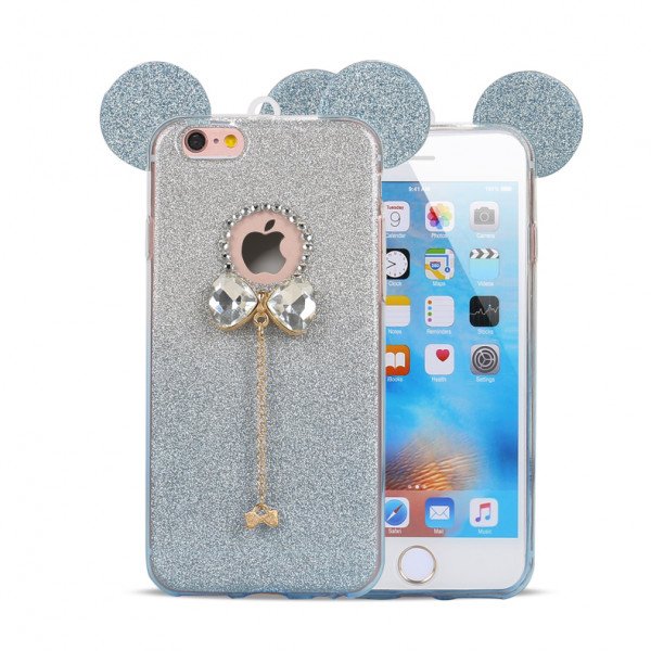 Wholesale iPhone 7 Plus Minnie Diamond Star Charm Necklace Strap Case (Blue)